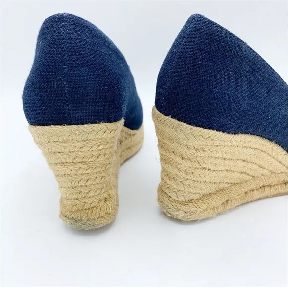 Jack Rogers Palmer Blue Closed Cap Toe Fabric/Leather Wedge Espadrilles Sz 5