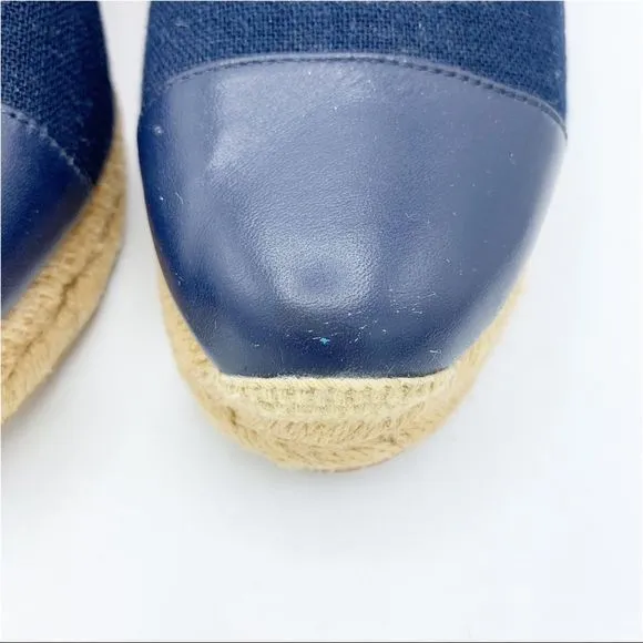 Jack Rogers Palmer Blue Closed Cap Toe Fabric/Leather Wedge Espadrilles Sz 5
