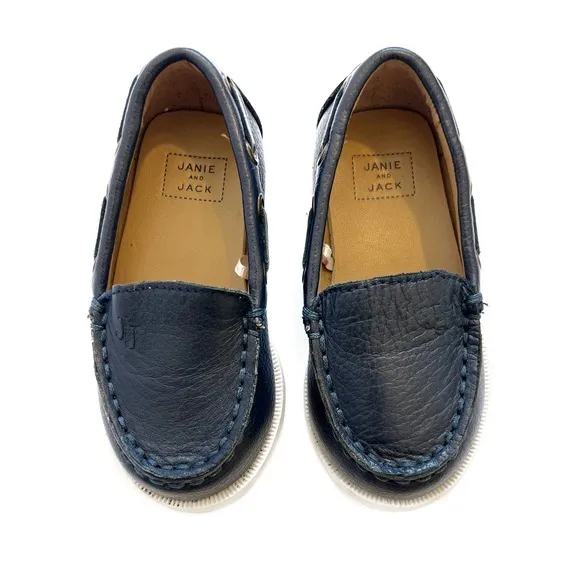 Janie and Jack Navy Blue Leather Loafers Toddler Boy’s Size 5