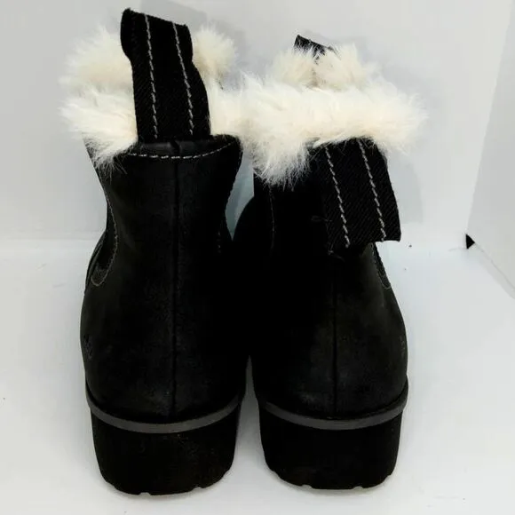 JBU Designer Womens NEW Faux Fur Lined Matte Black Chelsea Boots - sz. 6 1/2