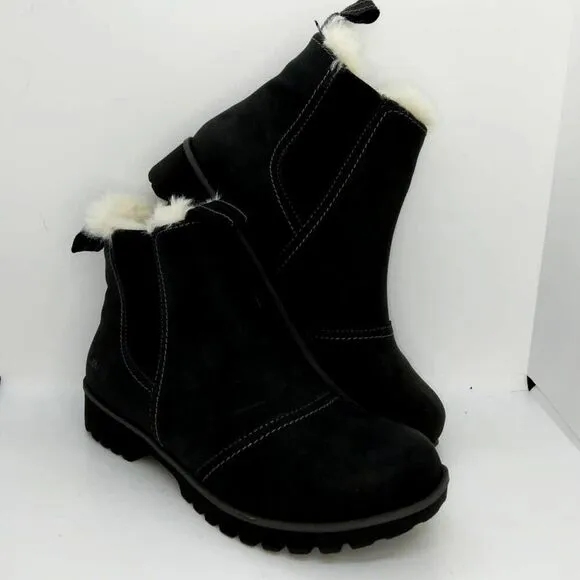 JBU Designer Womens NEW Faux Fur Lined Matte Black Chelsea Boots - sz. 6 1/2