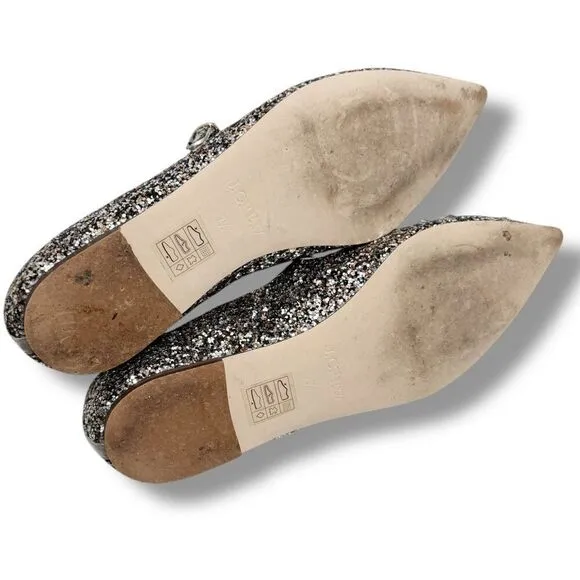 J. Crew Collection Mary Jane Flats Embellished Glitter Silver Women’s Size 7.5