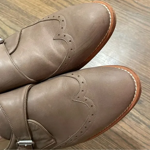 J.Crew Collection Perforated Monk Strap Loafers in Wet Cobblestone size 7.5