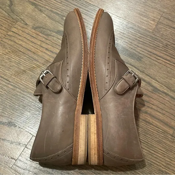 J.Crew Collection Perforated Monk Strap Loafers in Wet Cobblestone size 7.5