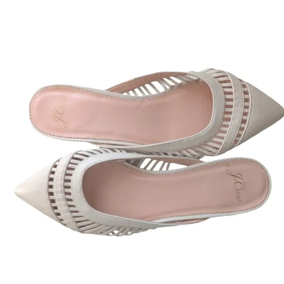 J.Crew Gwen Mule White Pointed Toe Flats Size 6.5