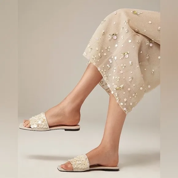 J.Crew New capri slides sandals with mother-of-Pearl paillettes size 8