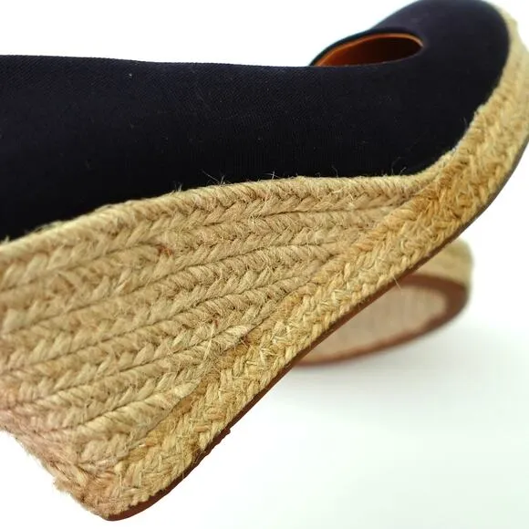 J.Crew Seville Navy Blue Canvas Espadrille Wedge Heel Kate Middleton Women's 10