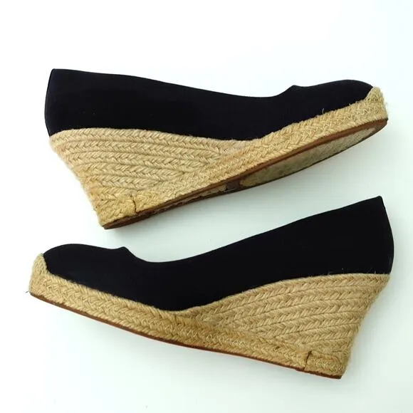 J.Crew Seville Navy Blue Canvas Espadrille Wedge Heel Kate Middleton Women's 10