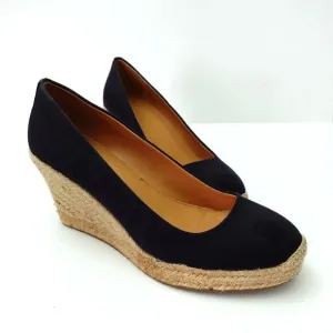 J.Crew Seville Navy Blue Canvas Espadrille Wedge Heel Kate Middleton Women's 10