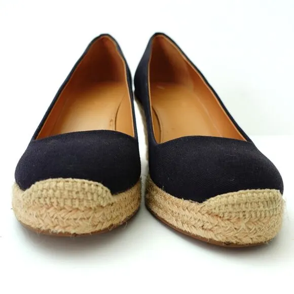 J.Crew Seville Navy Blue Canvas Espadrille Wedge Heel Kate Middleton Women's 10