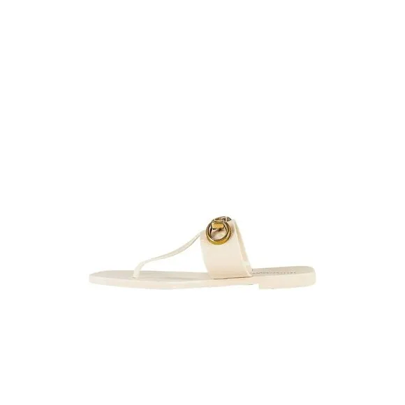 Jeffrey Campbell A-Lil-Bit Sandals in Cream Shiny 7 with box Womens flip flops