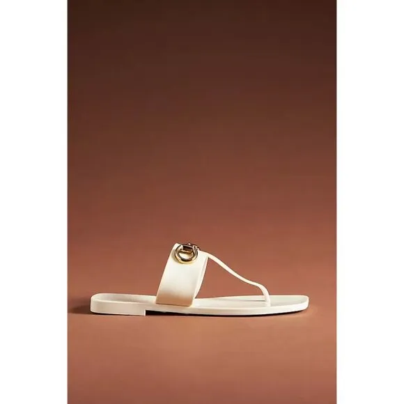 Jeffrey Campbell A-Lil-Bit Sandals in Cream Shiny 7 with box Womens flip flops