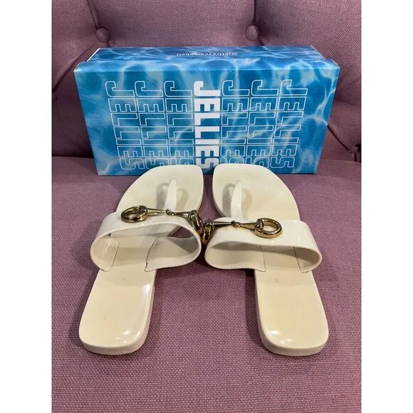Jeffrey Campbell A-Lil-Bit Sandals in Cream Shiny 7 with box Womens flip flops