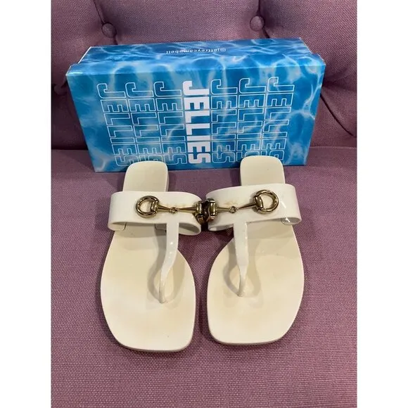 Jeffrey Campbell A-Lil-Bit Sandals in Cream Shiny 7 with box Womens flip flops