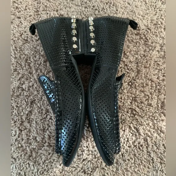 Jeffrey Campbell Barnett Loafers Flats Studded Perforated Patent Leather Black 7
