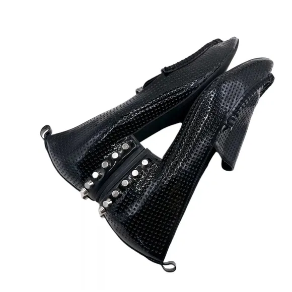 Jeffrey Campbell Barnett Loafers Flats Studded Perforated Patent Leather Black 7
