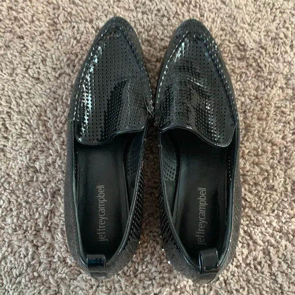 Jeffrey Campbell Barnett Loafers Flats Studded Perforated Patent Leather Black 7