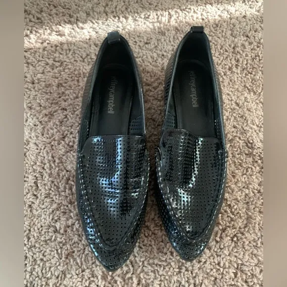 Jeffrey Campbell Barnett Loafers Flats Studded Perforated Patent Leather Black 7
