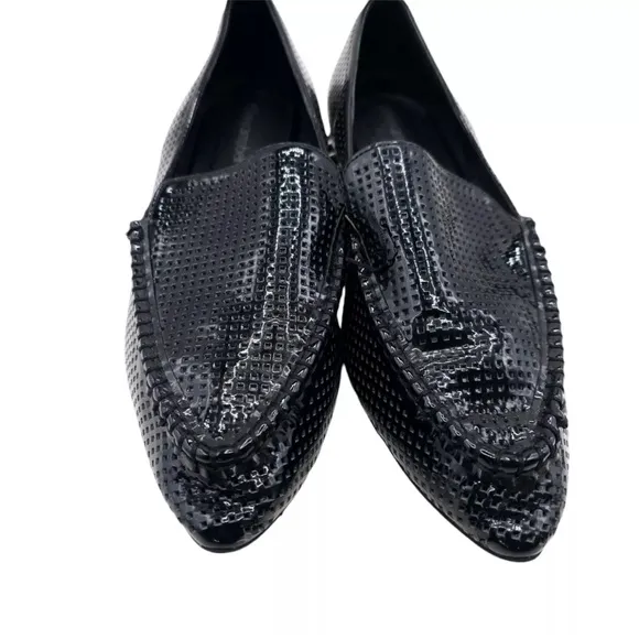 Jeffrey Campbell Barnett Loafers Flats Studded Perforated Patent Leather Black 7