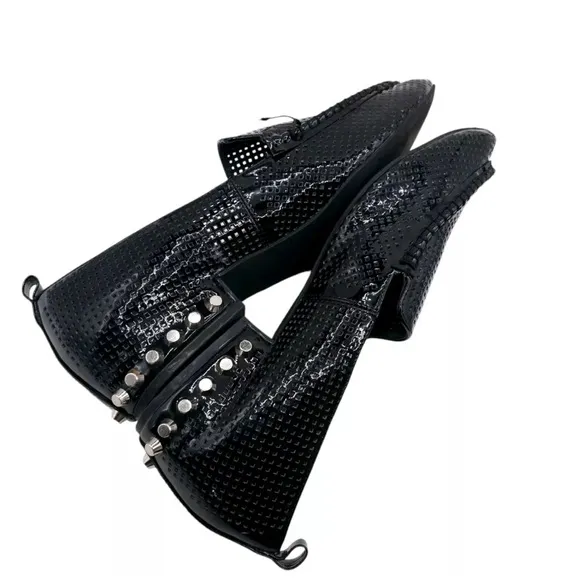 Jeffrey Campbell Barnett Loafers Flats Studded Perforated Patent Leather Black 7