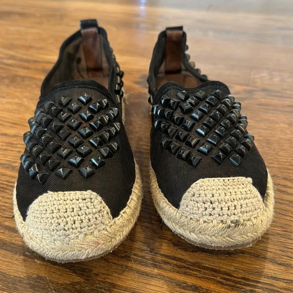 Jeffrey Campbell black mesh stud espadrilles