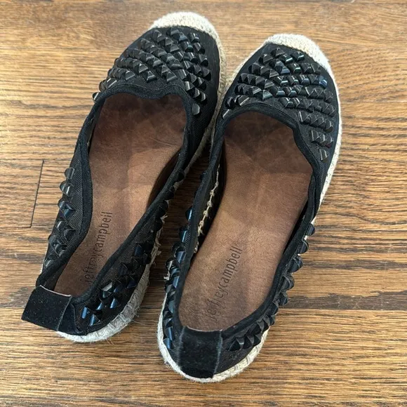 Jeffrey Campbell black mesh stud espadrilles