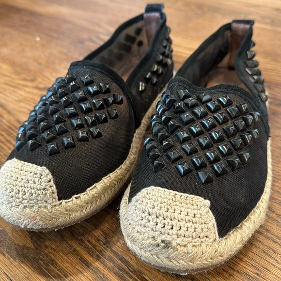 Jeffrey Campbell black mesh stud espadrilles