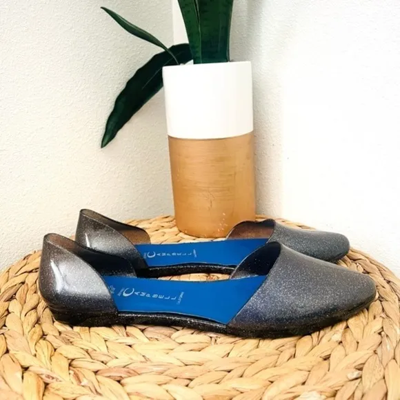 Jeffrey Campbell Sparkle flat Y2K Jelly-Love point d'Orsay shoes black glitter