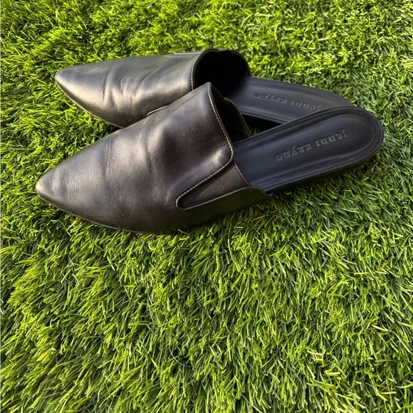 Jenni Kanye Black Leather Mules Slip On Flats Pointed Toe Shoes