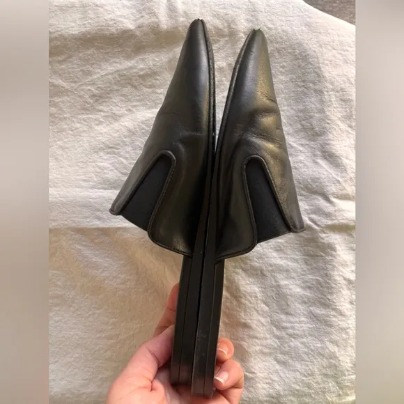 Jenni Kanye Black Leather Mules Slip On Flats Pointed Toe Shoes