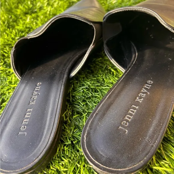 Jenni Kanye Black Leather Mules Slip On Flats Pointed Toe Shoes