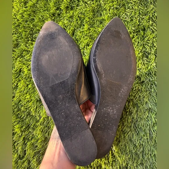 Jenni Kanye Black Leather Mules Slip On Flats Pointed Toe Shoes