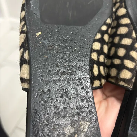 Jenni Kayne Pony Hair Mules 38 Giraffe Black Pointed Toe Flats Slip On