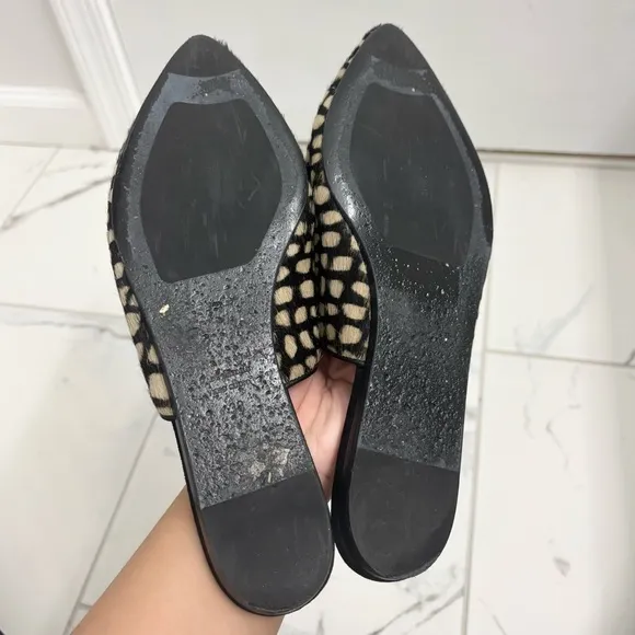 Jenni Kayne Pony Hair Mules 38 Giraffe Black Pointed Toe Flats Slip On