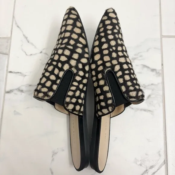 Jenni Kayne Pony Hair Mules 38 Giraffe Black Pointed Toe Flats Slip On
