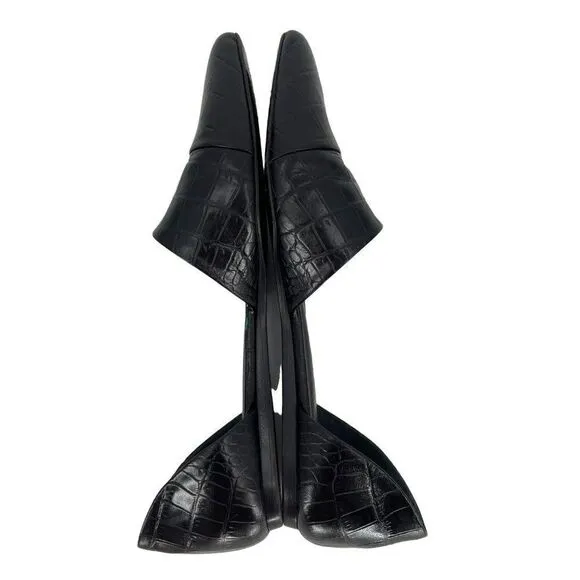 Jenni Kayne Textured Croc Embossed Leather D'Orsay Fats Shoes Black Women 37