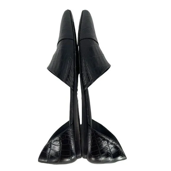 Jenni Kayne Textured Croc Embossed Leather D'Orsay Fats Shoes Black Women 37