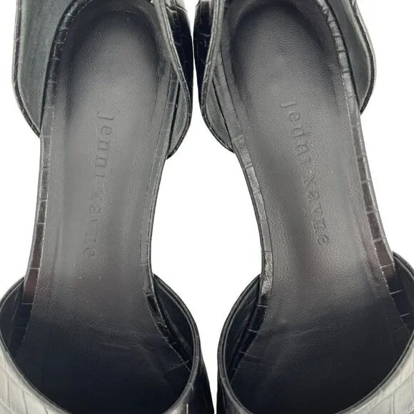 Jenni Kayne Textured Croc Embossed Leather D'Orsay Fats Shoes Black Women 37