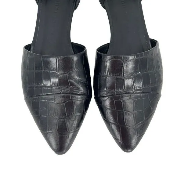 Jenni Kayne Textured Croc Embossed Leather D'Orsay Fats Shoes Black Women 37