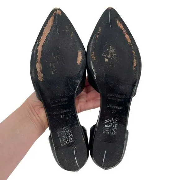 Jenni Kayne Textured Croc Embossed Leather D'Orsay Fats Shoes Black Women 37