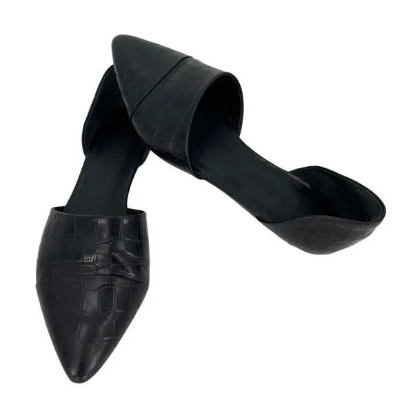 Jenni Kayne Textured Croc Embossed Leather D'Orsay Fats Shoes Black Women 37