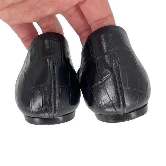 Jenni Kayne Textured Croc Embossed Leather D'Orsay Fats Shoes Black Women 37