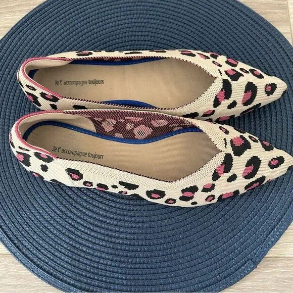 Jet' accompagne Toujours Leopard Animal Print Knit Washable Ballet Flats EU 39