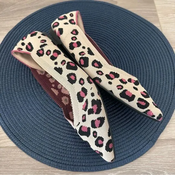 Jet' accompagne Toujours Leopard Animal Print Knit Washable Ballet Flats EU 39