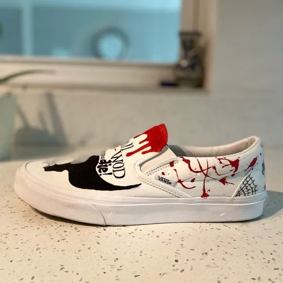 JG CUSTOM VANS INKED SLIP ONS SNEAKERS “WORKING ON DYING” DESIGN RELEASE