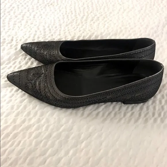Jil Sander silver Pointed Toe Small heeledFlats embroidered silver size 36.5