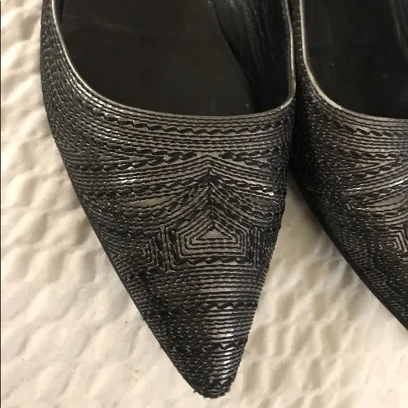 Jil Sander silver Pointed Toe Small heeledFlats embroidered silver size 36.5