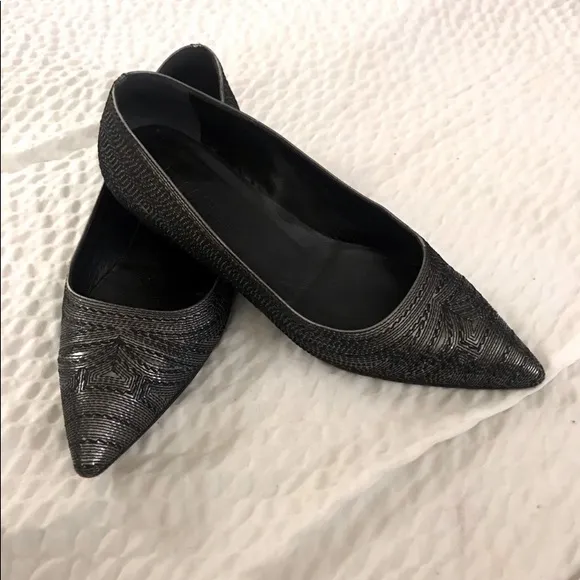 Jil Sander silver Pointed Toe Small heeledFlats embroidered silver size 36.5