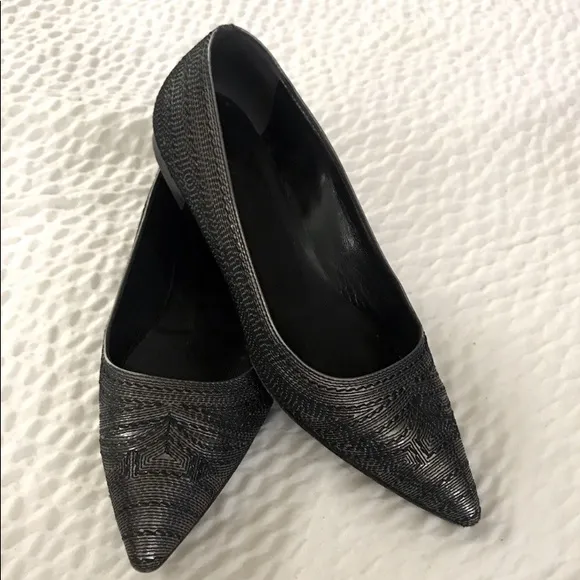 Jil Sander silver Pointed Toe Small heeledFlats embroidered silver size 36.5