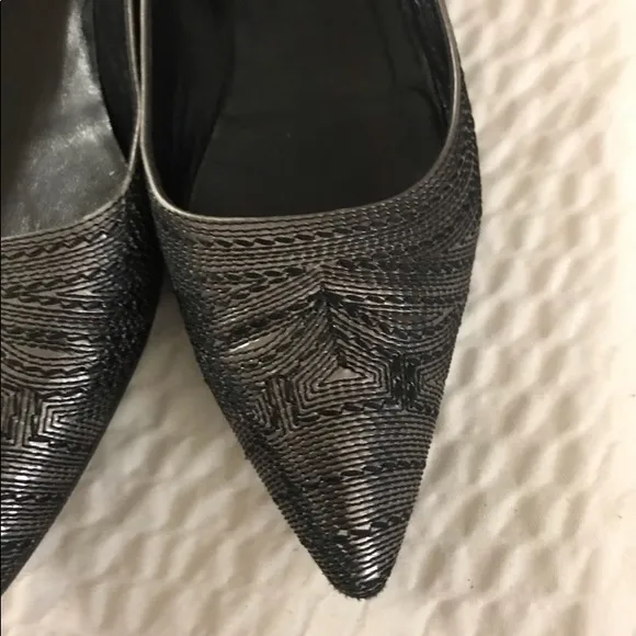 Jil Sander silver Pointed Toe Small heeledFlats embroidered silver size 36.5